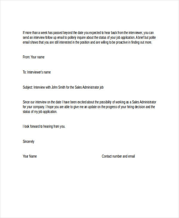 Job Application Follow up (19+ Email & Letter Templates ...