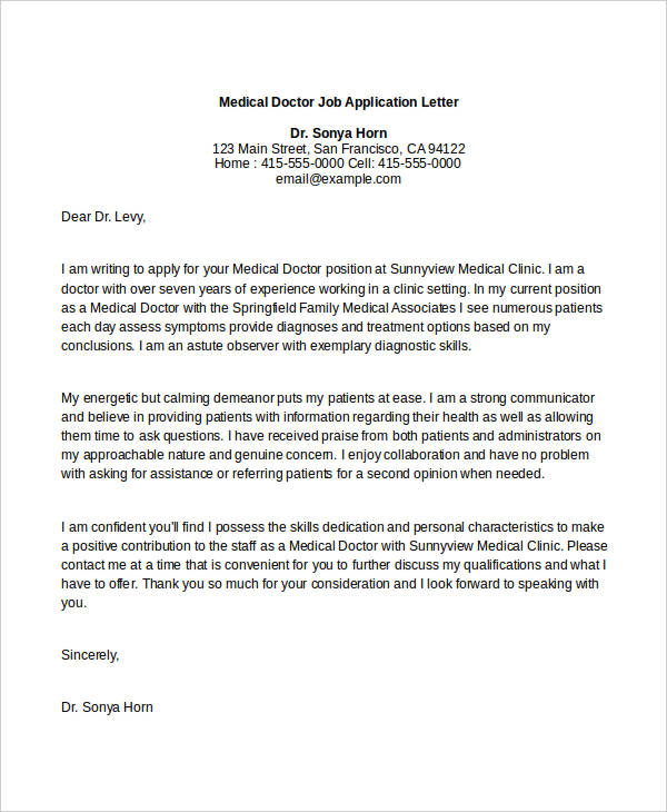 how to write an application letter as a medical doctor