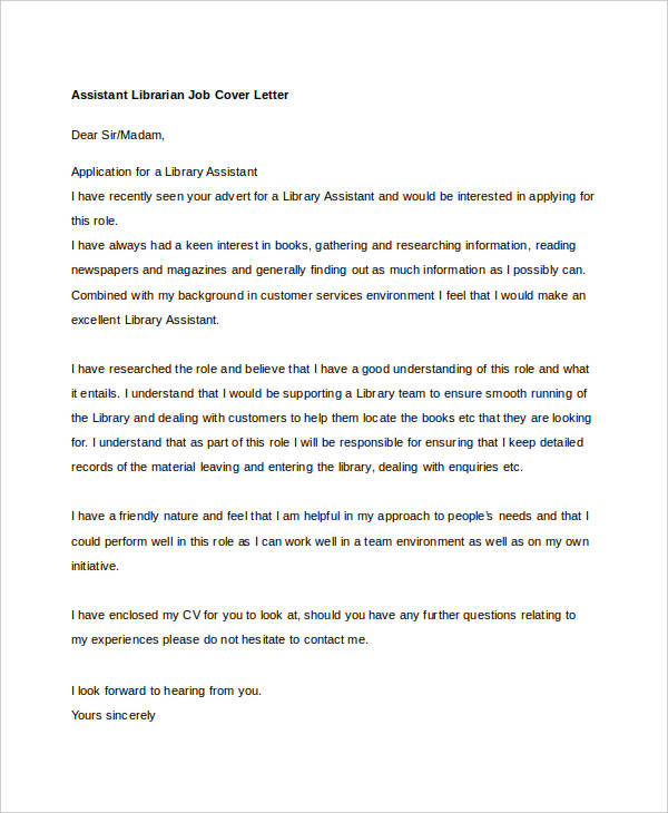 assistant librarian job cover letter