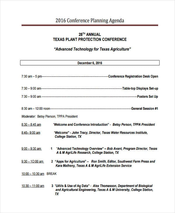 sample conference agenda format