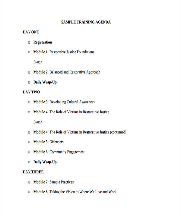sample training agenda format