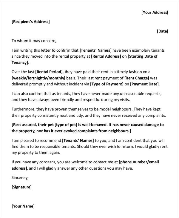 personal rental reference letter template