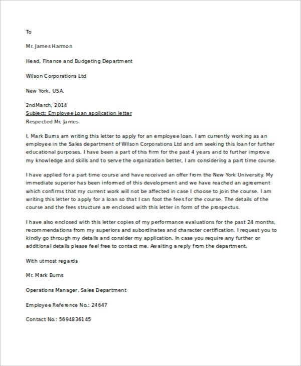 housing loan application letter to company