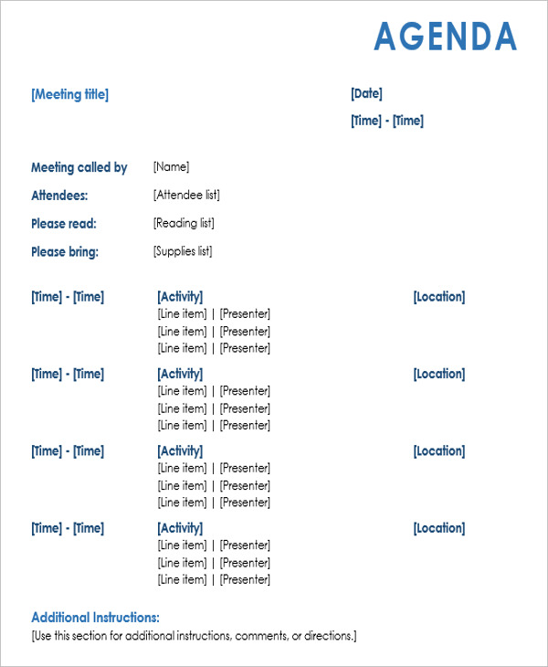 formal meeting agenda