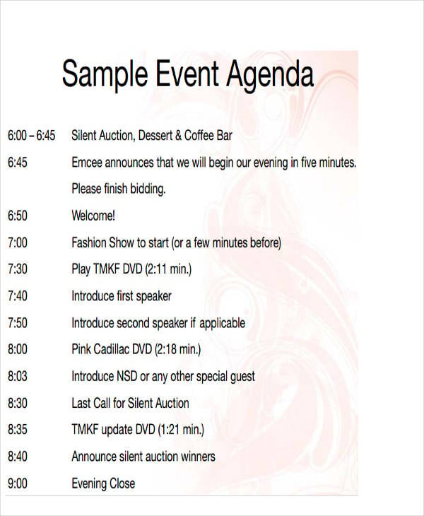 sample event agenda template