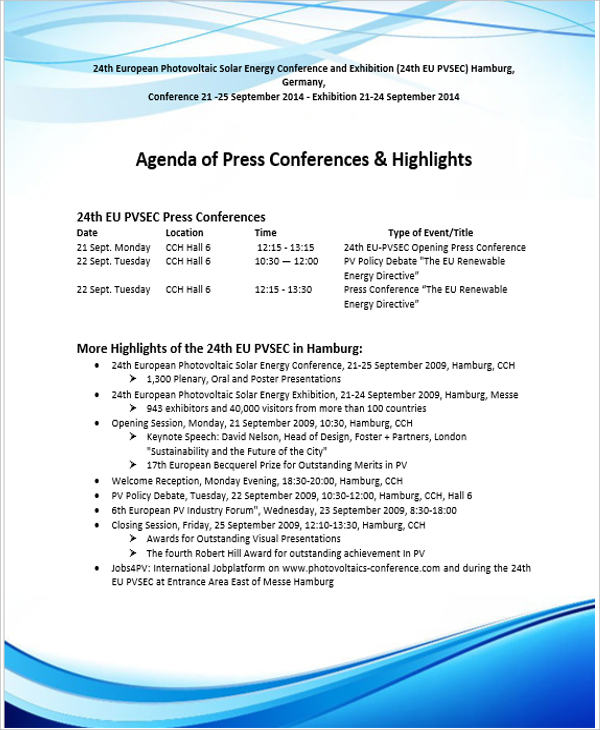 free conference agenda