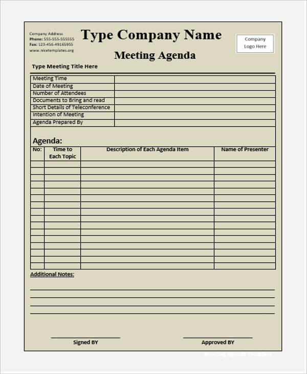 Blank Meeting Agenda Template