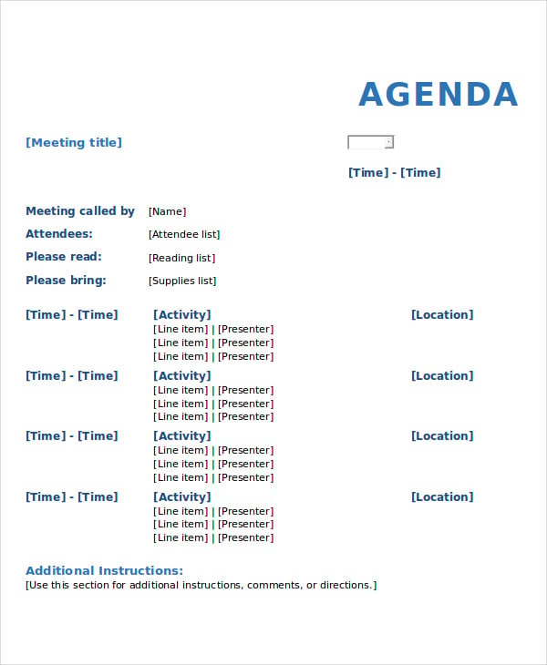 formal meeting agenda template