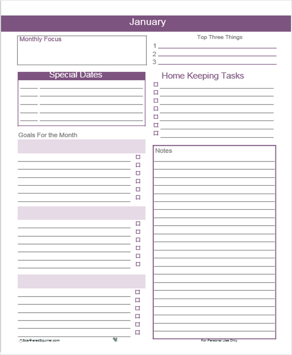 monthly calendar agenda template