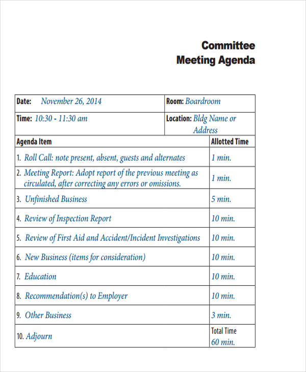 word templates for committee meeting agendas