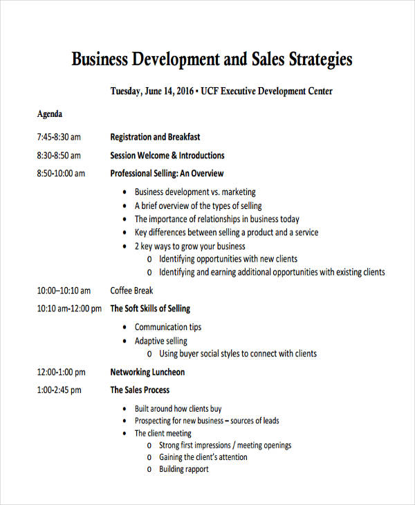 business sales strategy agenda