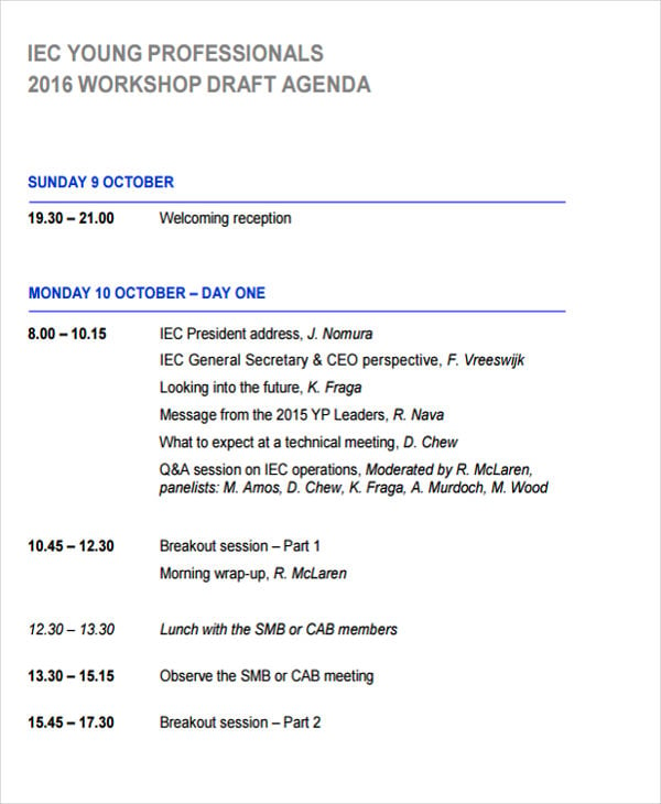 professional workshop agenda
