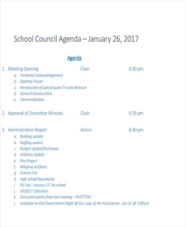 school council agenda
