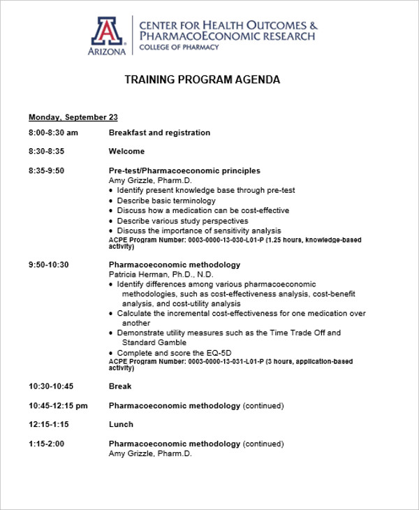 training program agenda