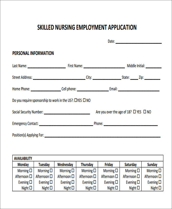 nursing employment application