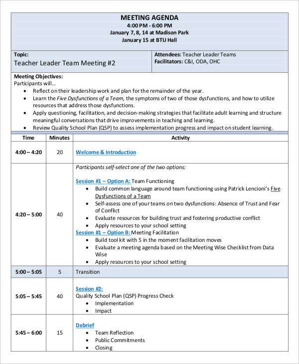 team meeting agenda template