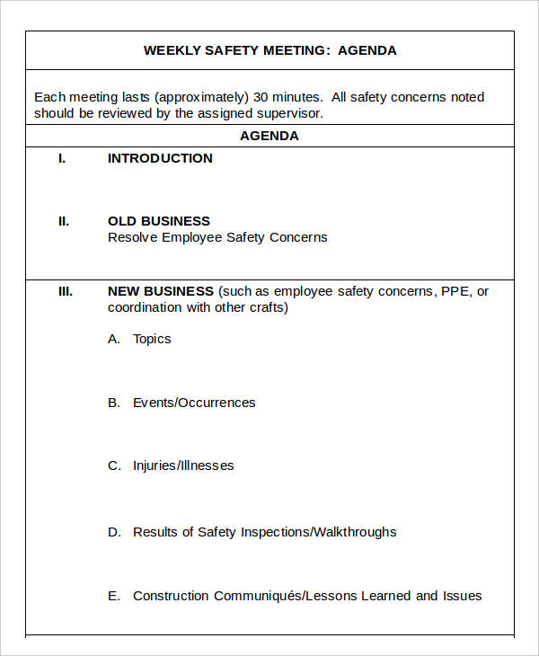 10 Safety Agenda Templates Free Sample Example Format Download Free Premium Templates