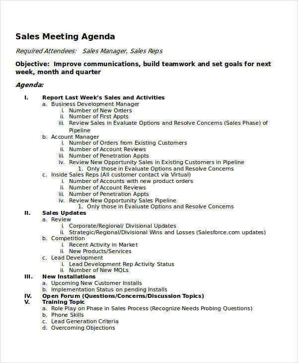 Sales Meeting Agenda Template
