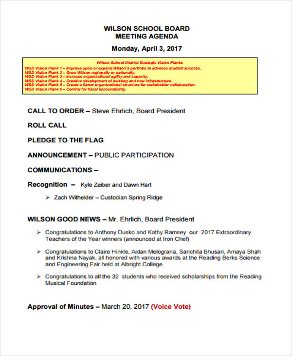 school board agenda