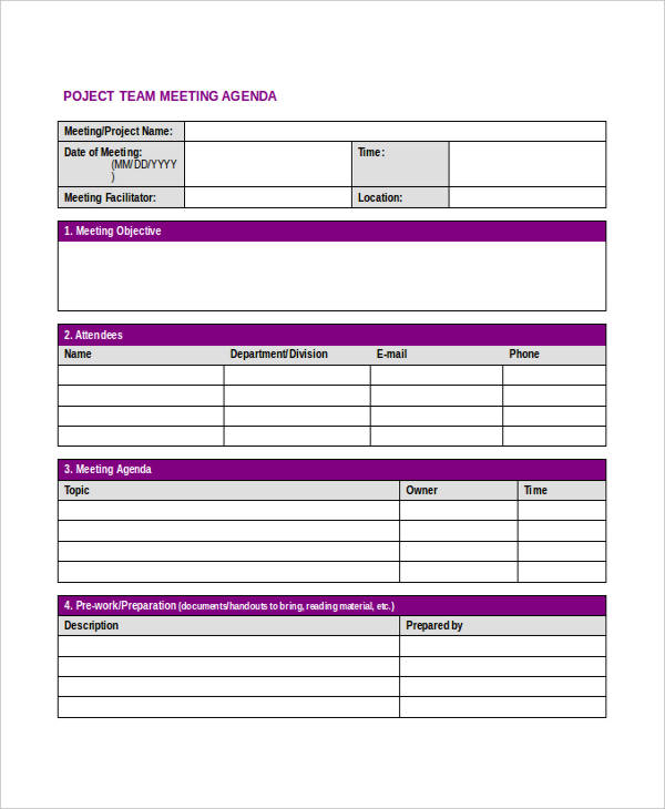 project team agenda template