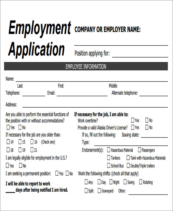 Normal Job Application Form