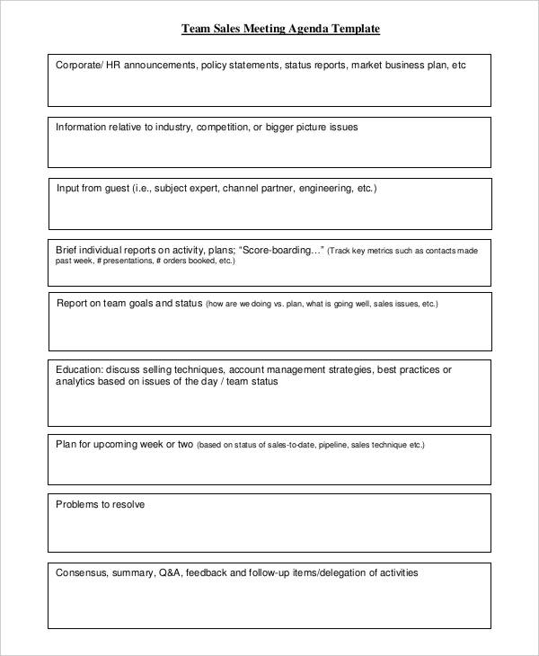 sales team agenda template