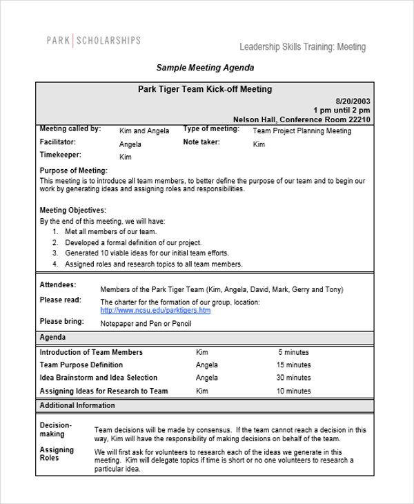 training meeting agenda