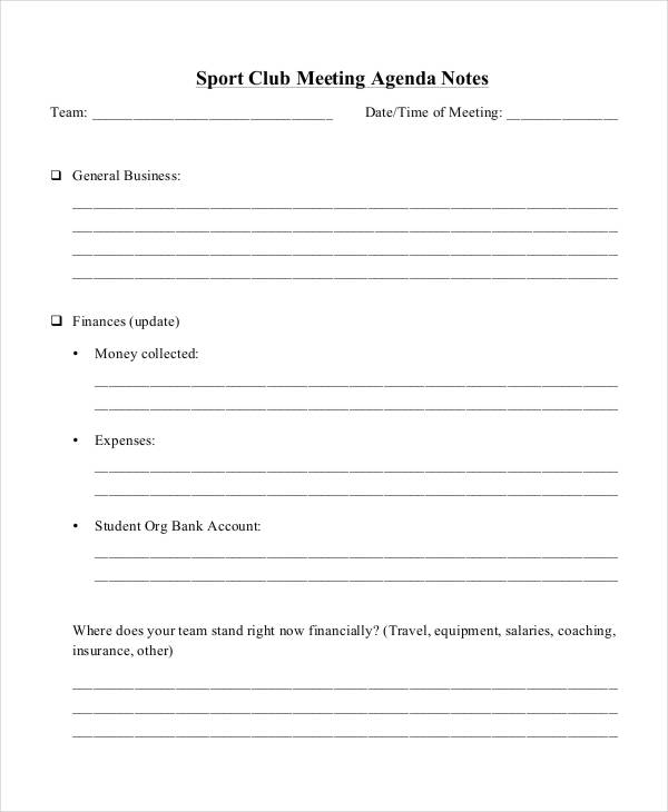 sports team agenda template