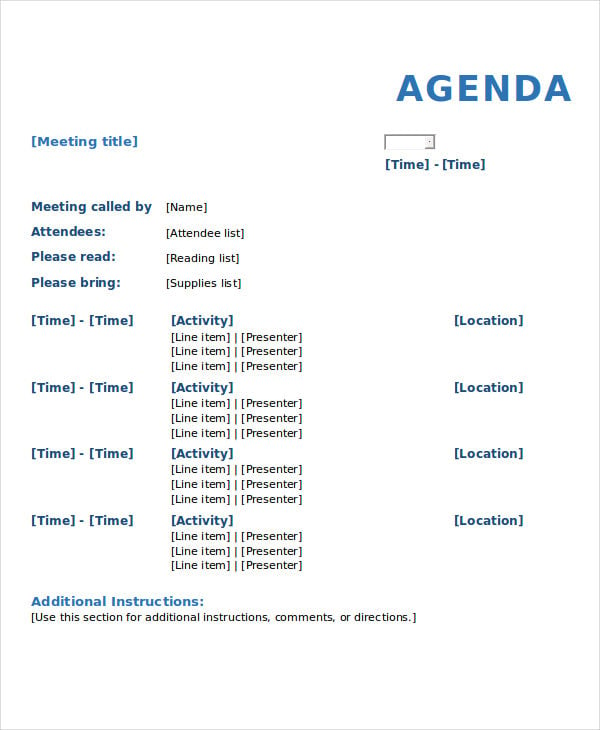 formal meeting agenda template