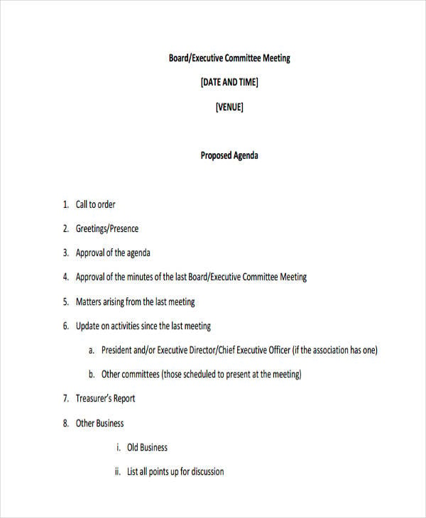 executive board agenda
