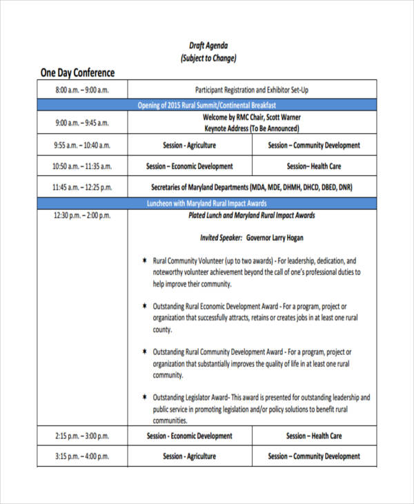 one day conference agenda