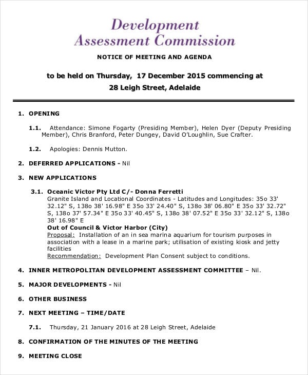 development assessment commission agenda