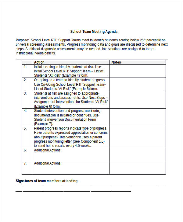 school team agenda template