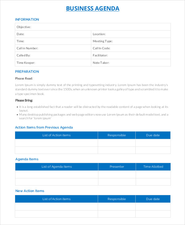 Agenda Template - 35+ Free Word,PDF Document Download