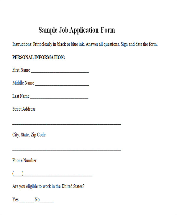 simple job application form sample