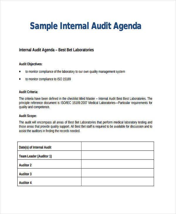 internal audit agenda