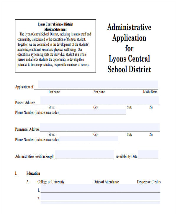 school admin job application form