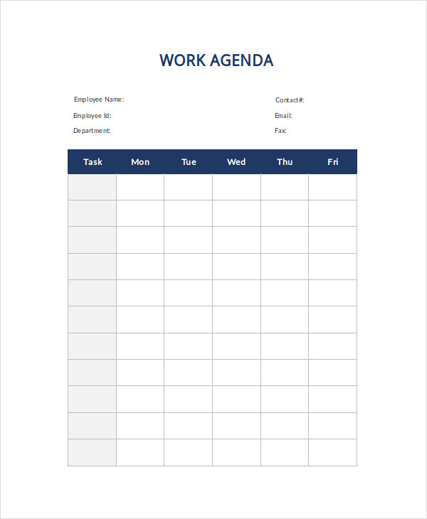 work agenda template