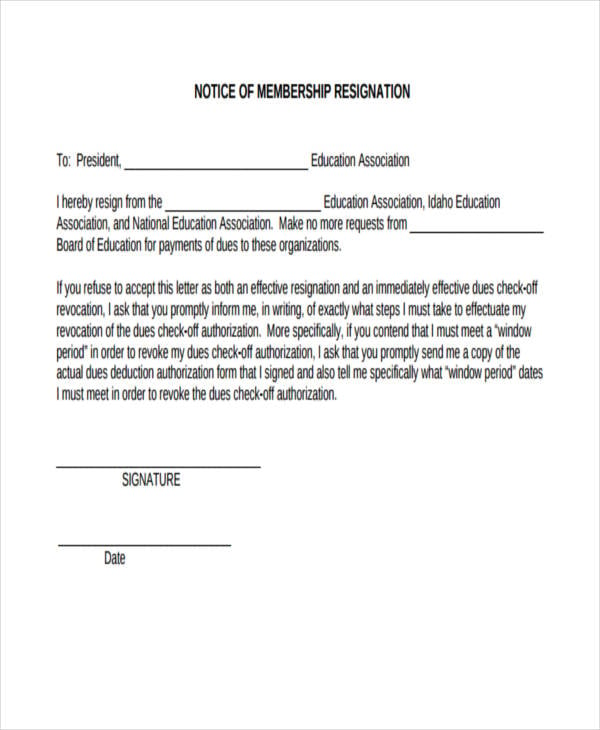 membership resignation letters template 9 free word