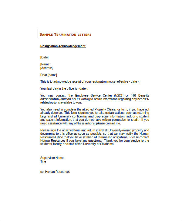 resignation application acknowledgement letter