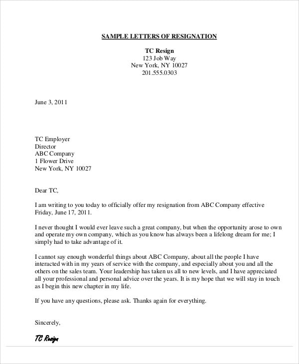 10+ ThankYou Resignation Letters Free Sample, Example Format Download