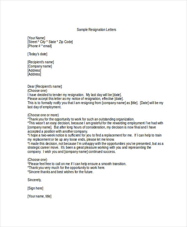 Thank-You Resignation Letter Templates - 8+ Free Word, PDF ...