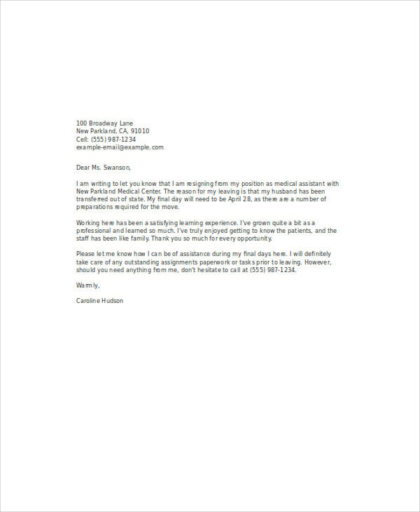 Medical Resignation Letters Template 11+ Free Word, PDF