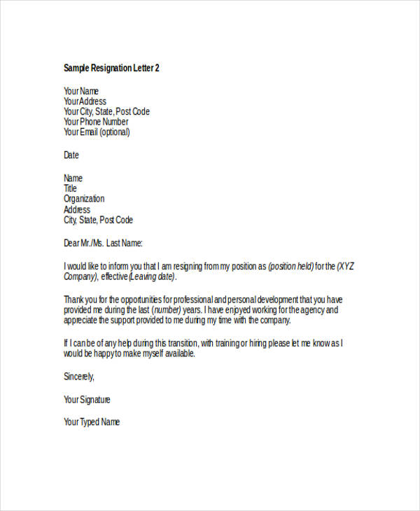 ThankYou Resignation Letter Templates 16+ Free Word, PDF Format Download