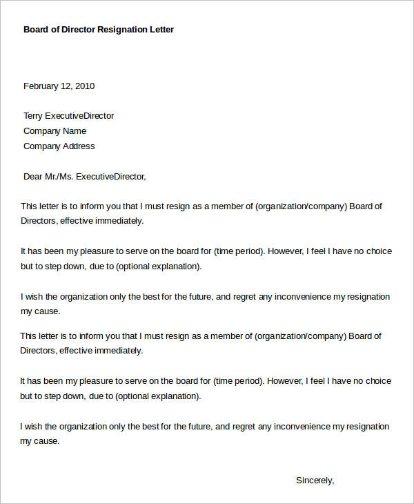 Director Resignation Letter Templates - 7+ Free PDF, Word, Format Download | Free & Premium ...