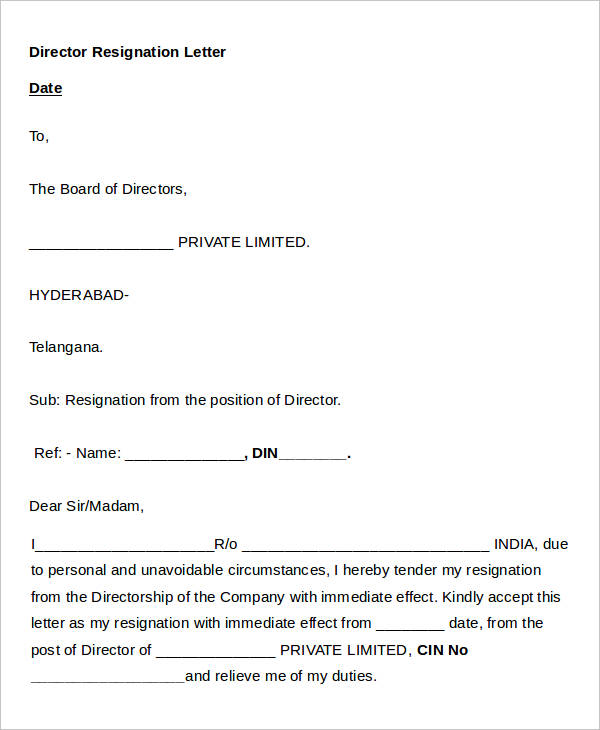 director resignation letter in word