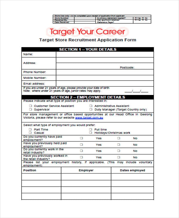 target store job application form
