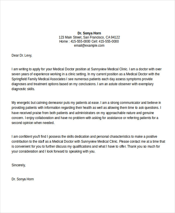 cover letter template for doctors