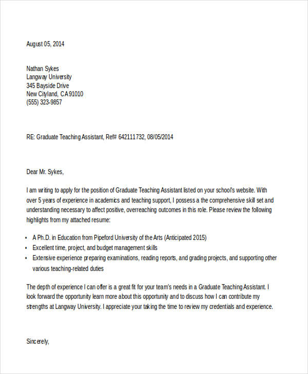 application letter for teaching vacancy sample