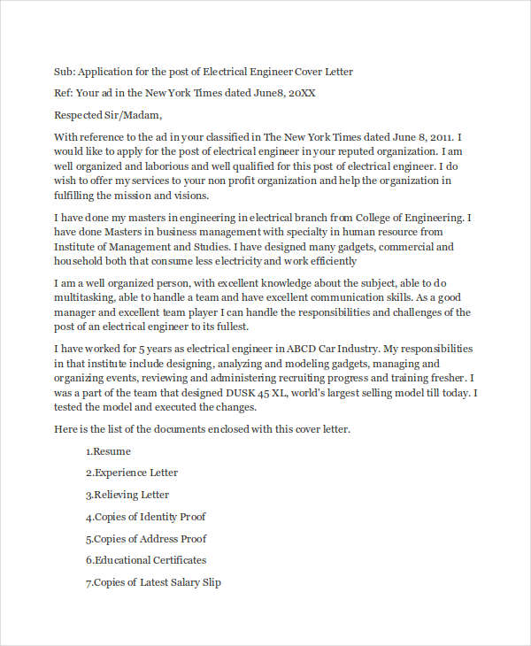 9+ Job Application Letters for Engineer - Free Sample 